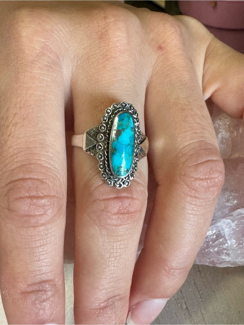 Kingman Mojave Sterling Silver Turquoise Oval Ring -Bright Blue -Size 8.5 - 8.75